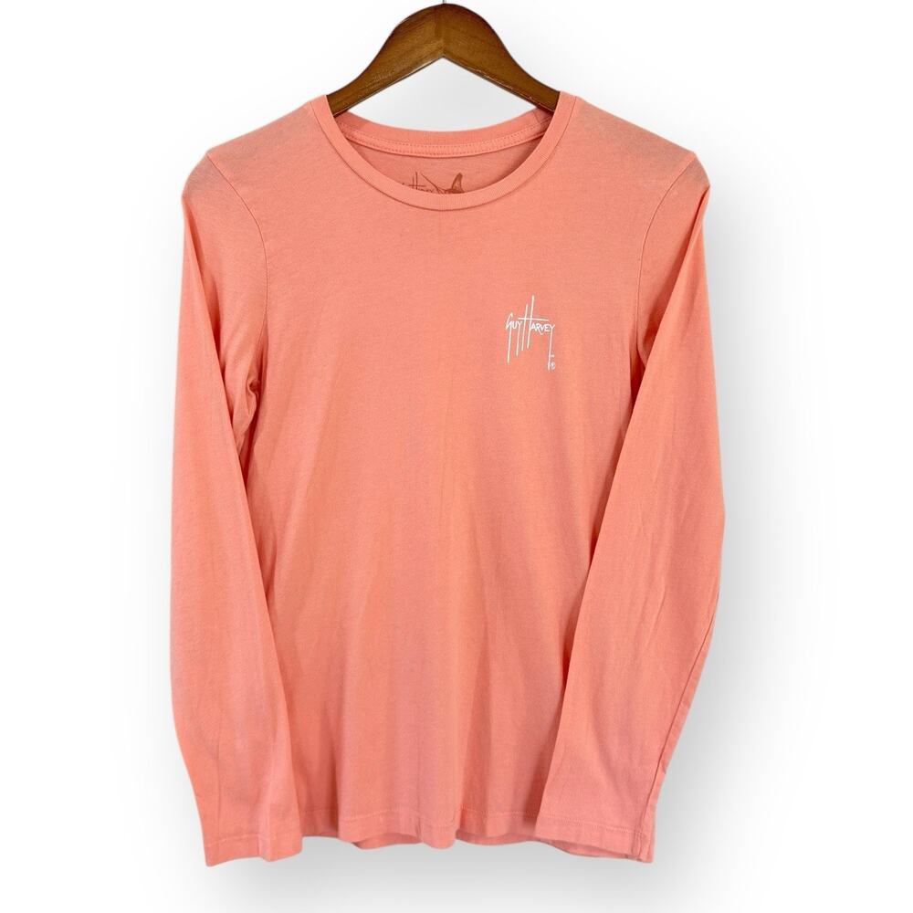 Guy Harvey Long Sleeve T-Shirt Women’s Small Cotton Coral Peach Marlin Fishing - Picture 2 of 7
